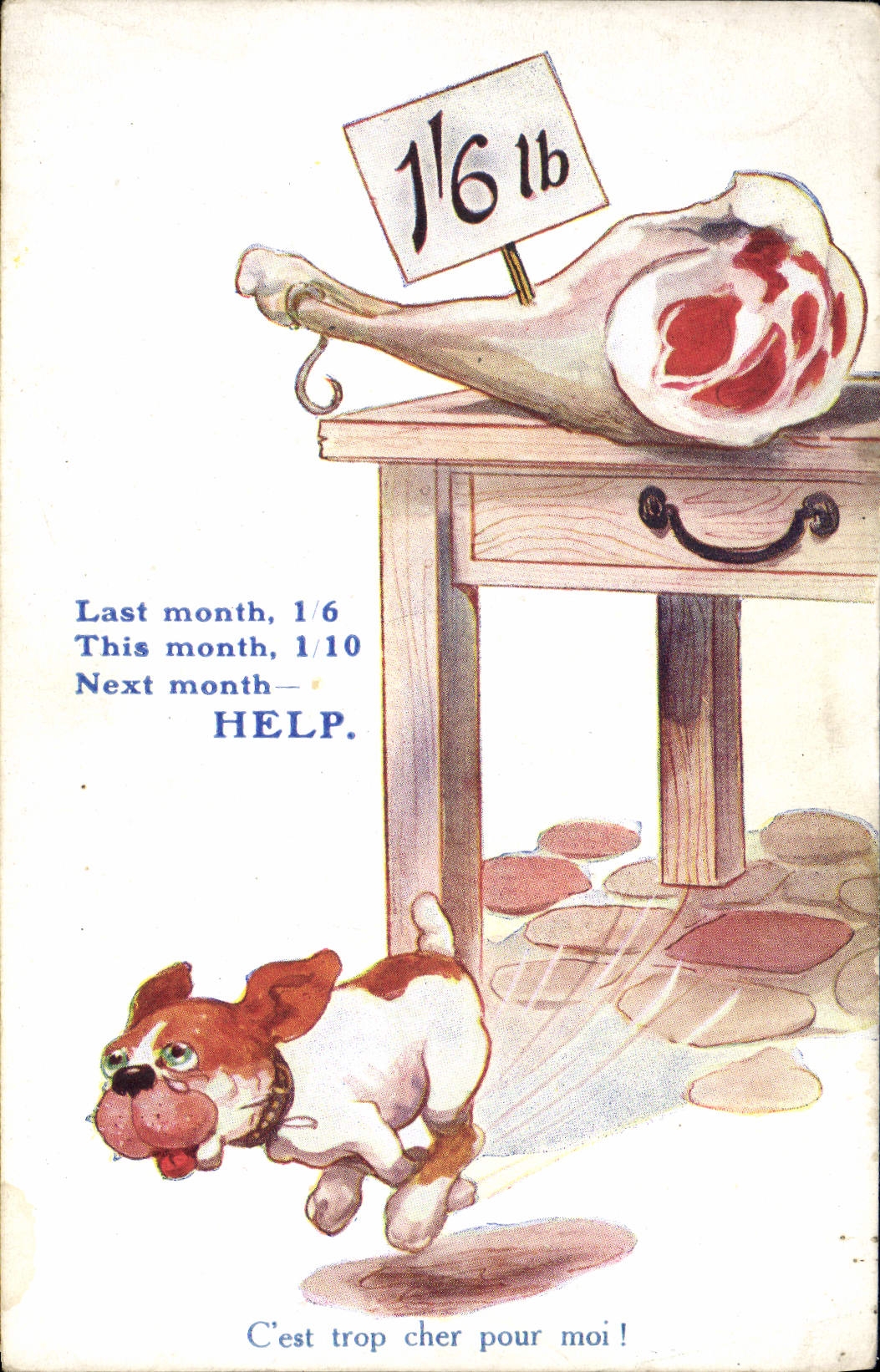 VINTAGE POSTCARD Fantasy Illustrator Dog Meat