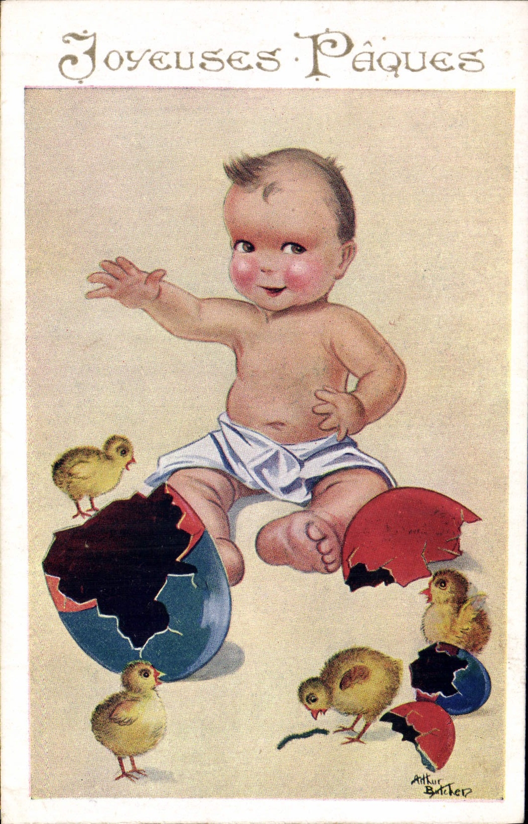 VINTAGE POSTCARD Fantasy Illustrator Child Baby Easter Chicks