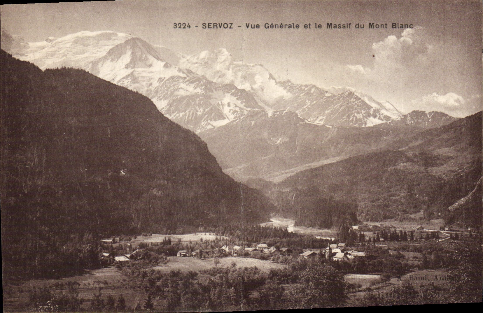 VINTAGE POSTCARD Servoz View and Solid mass of Mont Blanc