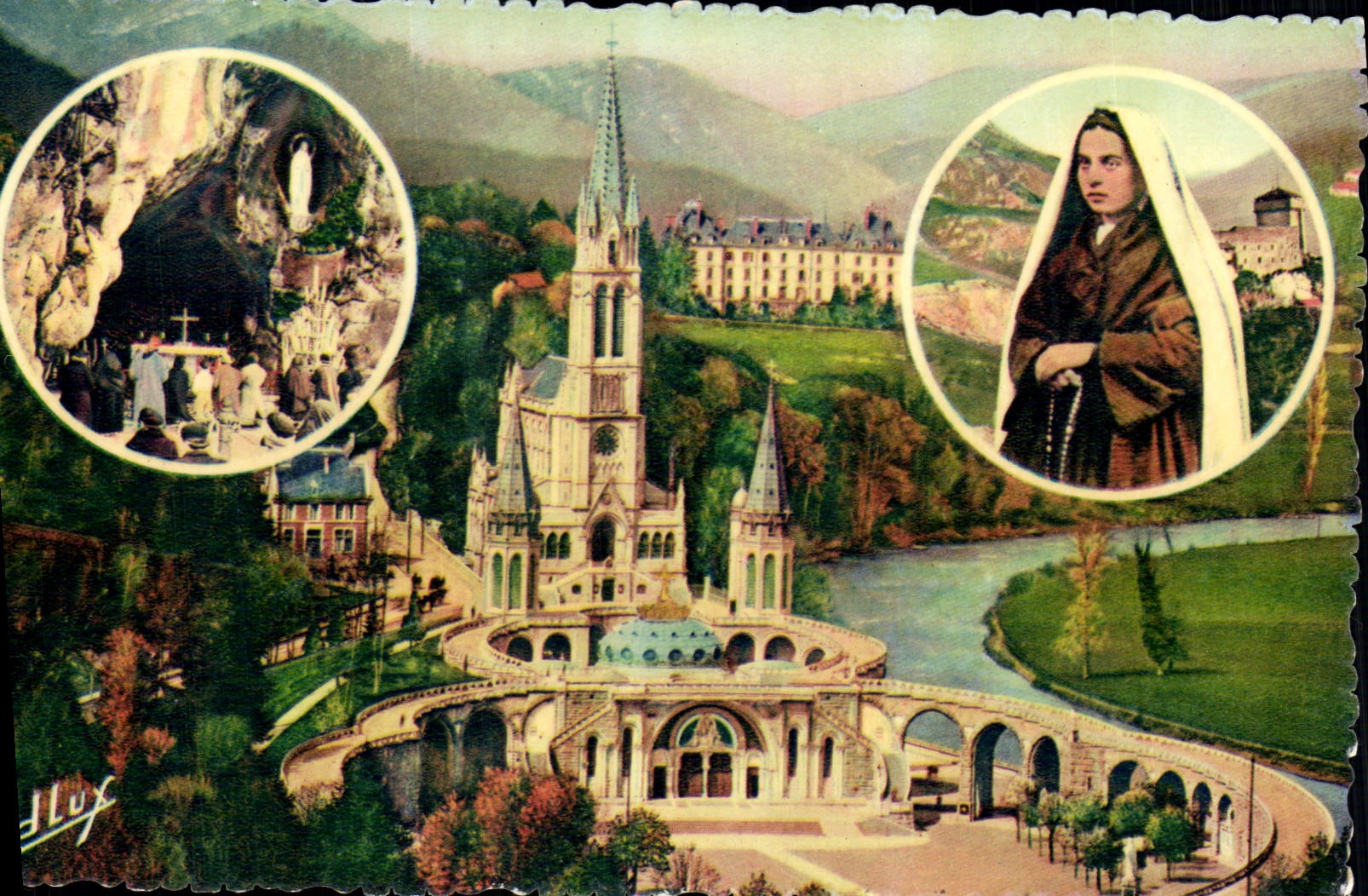 POSTAL MODERNA pesado la basílica co. Bernadette la cueva