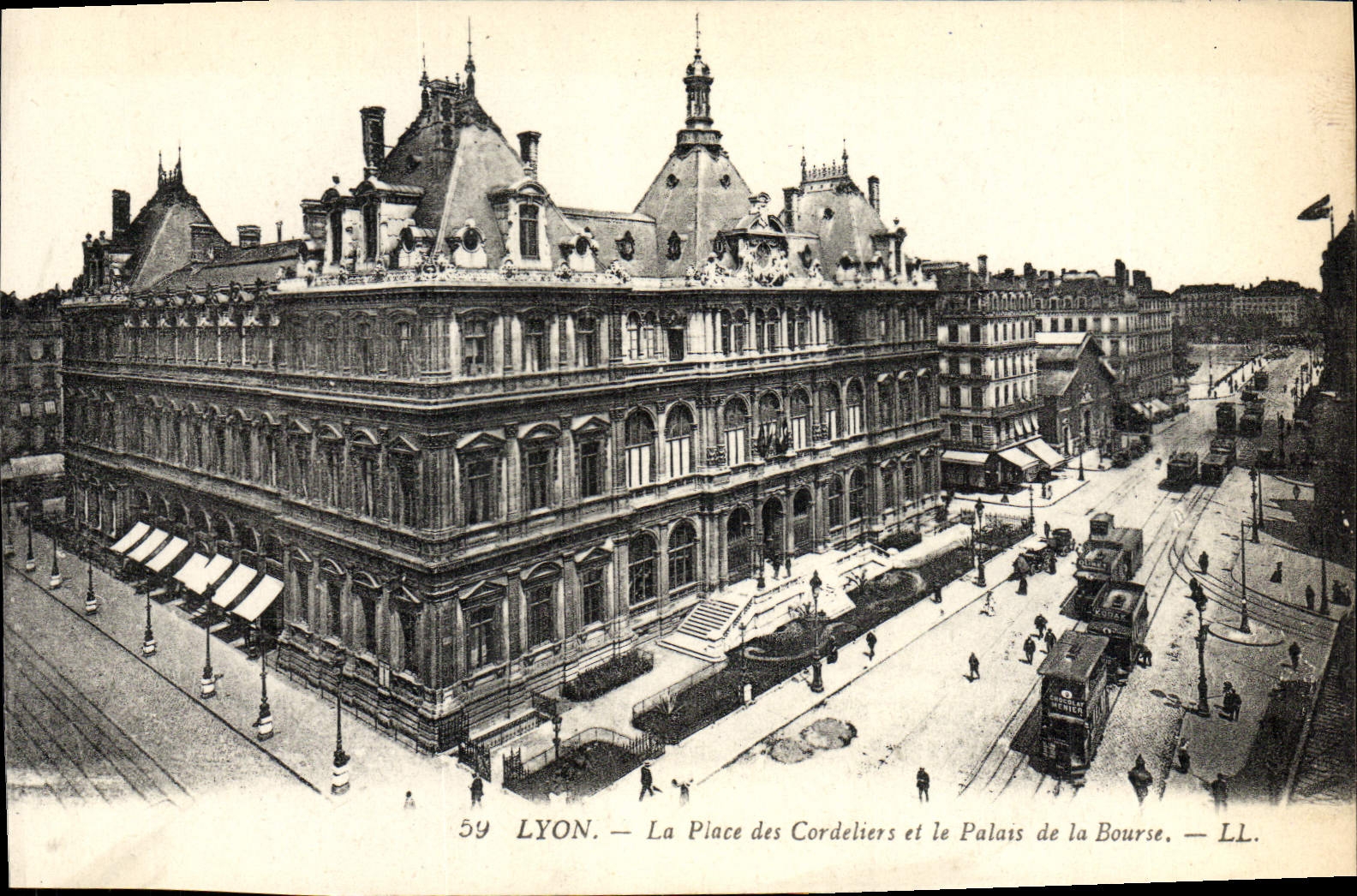 POSTAL Lyon de la VENDIMIA el lugar de Cordeliers y el paladar de la bolsa de acción