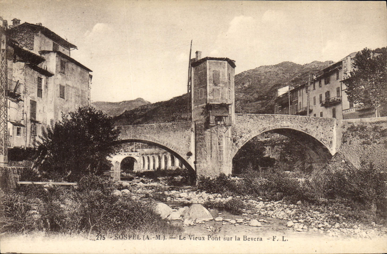 VINTAGE POSTCARD Surroundings De Sospel the Old Bridge on Bevera