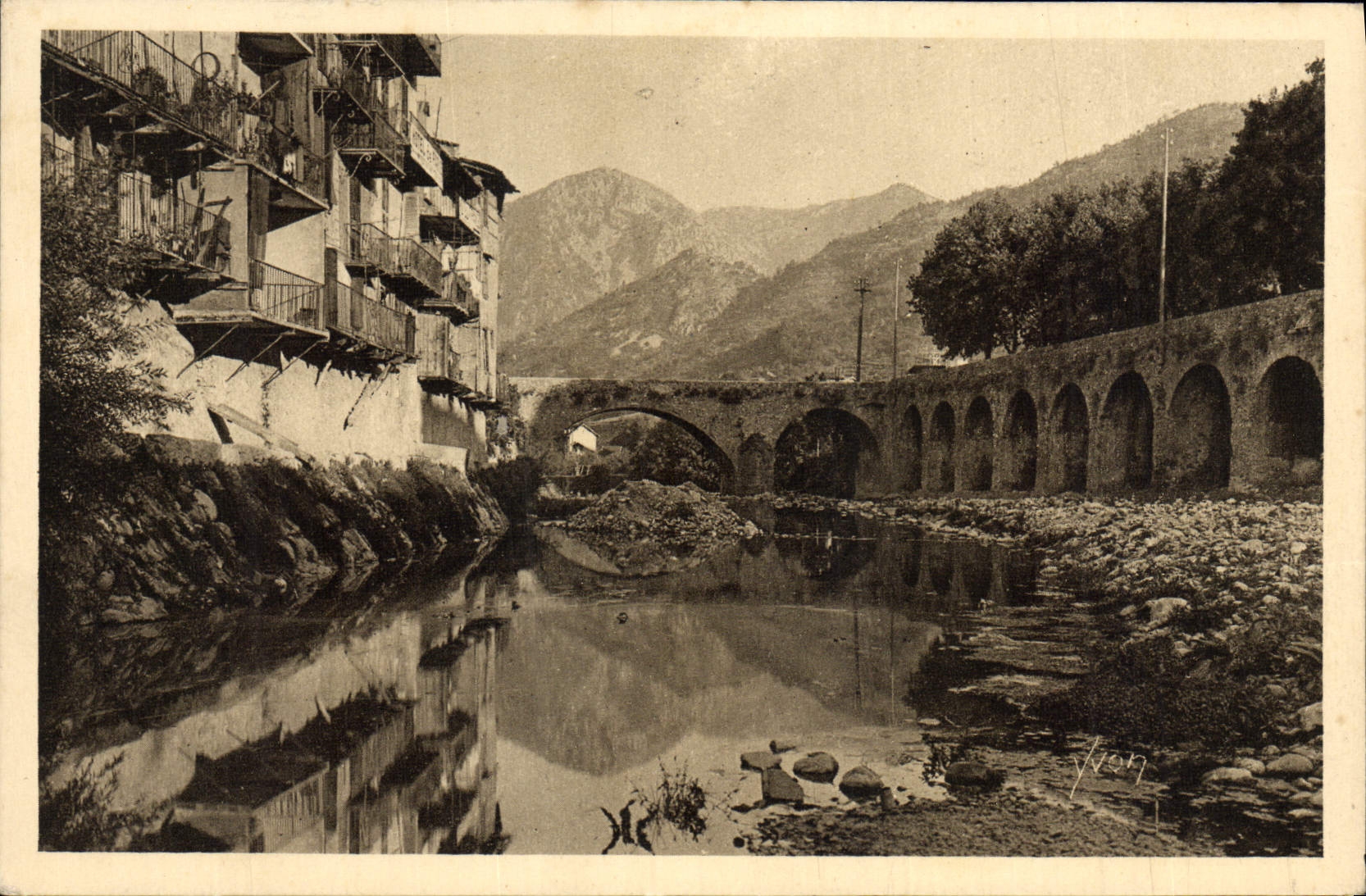 VINTAGE POSTCARD Sospel Bevera in the twilight