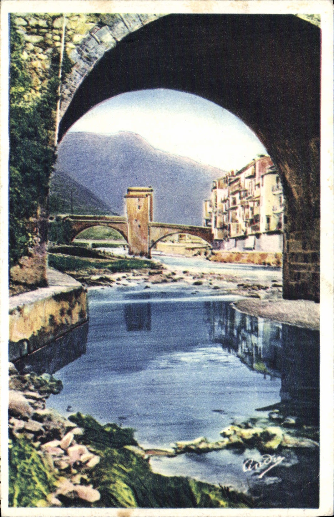 VINTAGE POSTCARD Sospel the Old Bridge On Vevera