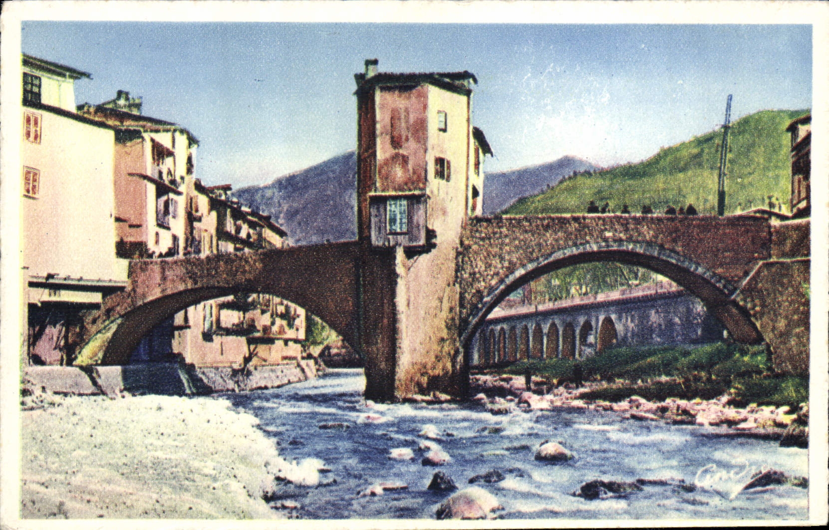 POSTAL Sospel de la VENDIMIA el puente viejo
