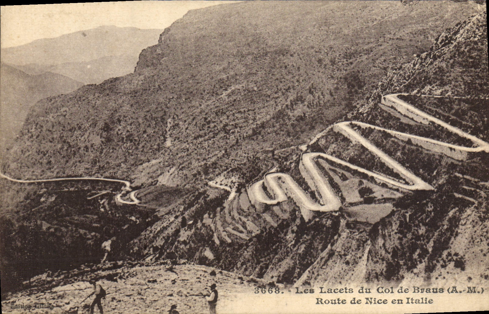 VINTAGE POSTCARD laces of the collar of Braus Road of Nice in Italy