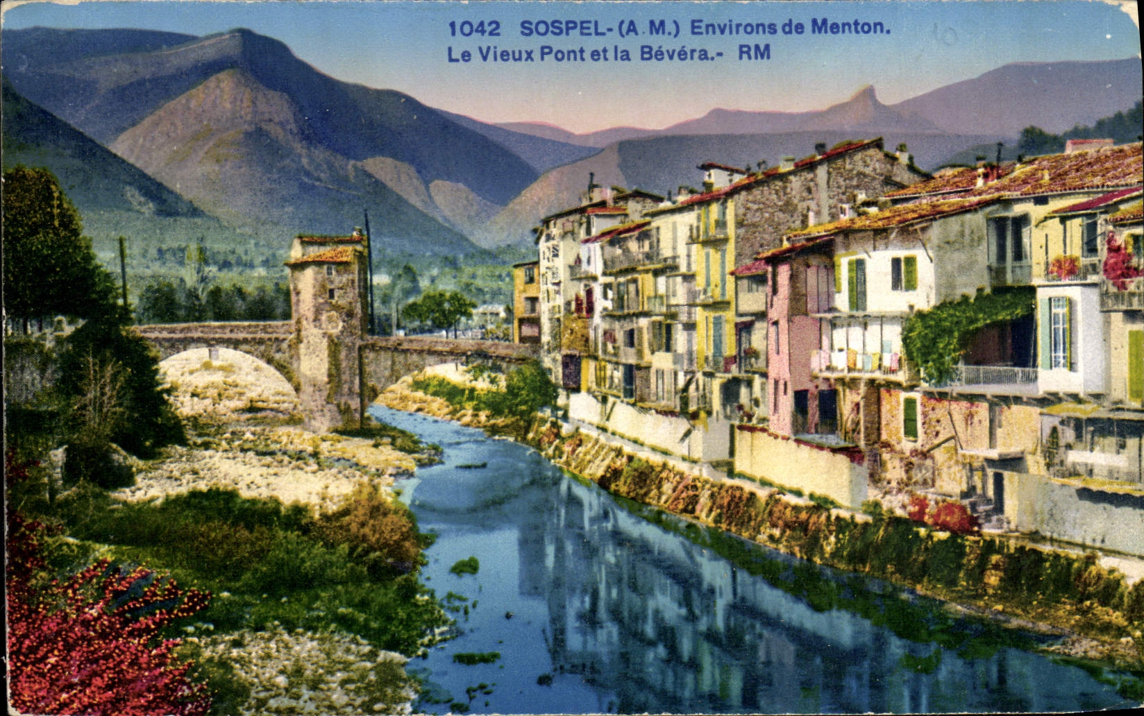 VINTAGE POSTCARD Sospel Surroundings of Menton the Old Bridge Bevera
