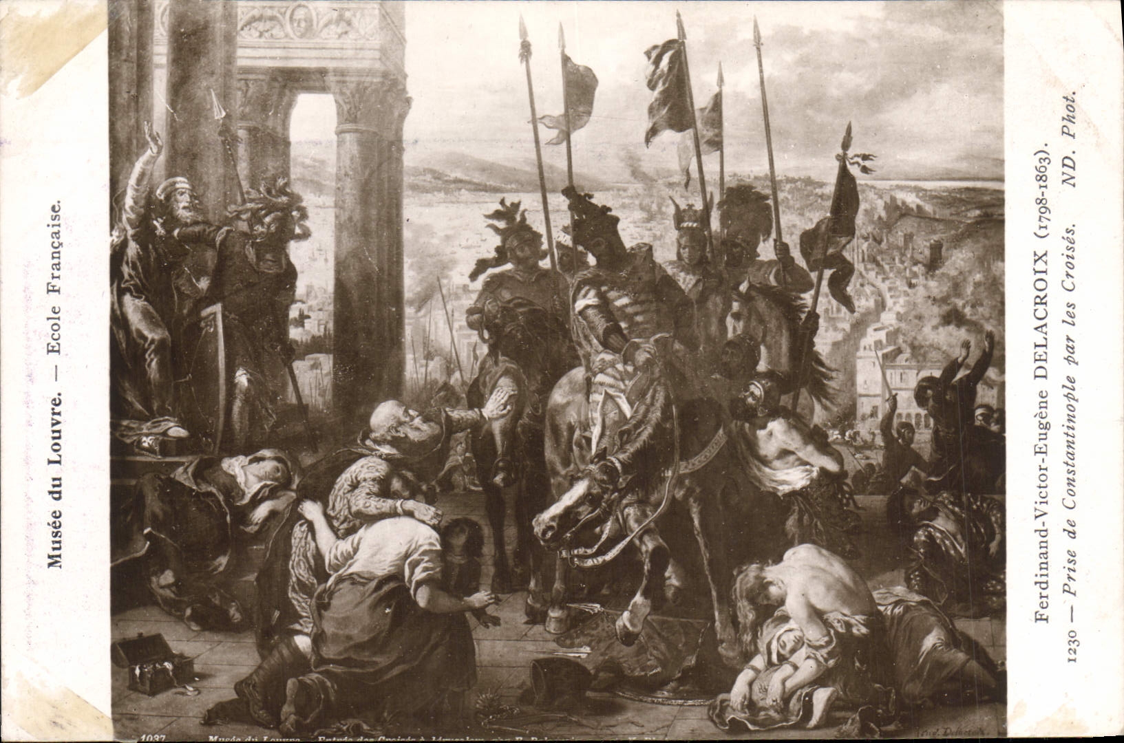 VINTAGE POSTCARD Musee of Louvre Delacroix Prise of Constantinople by Cross Crusade