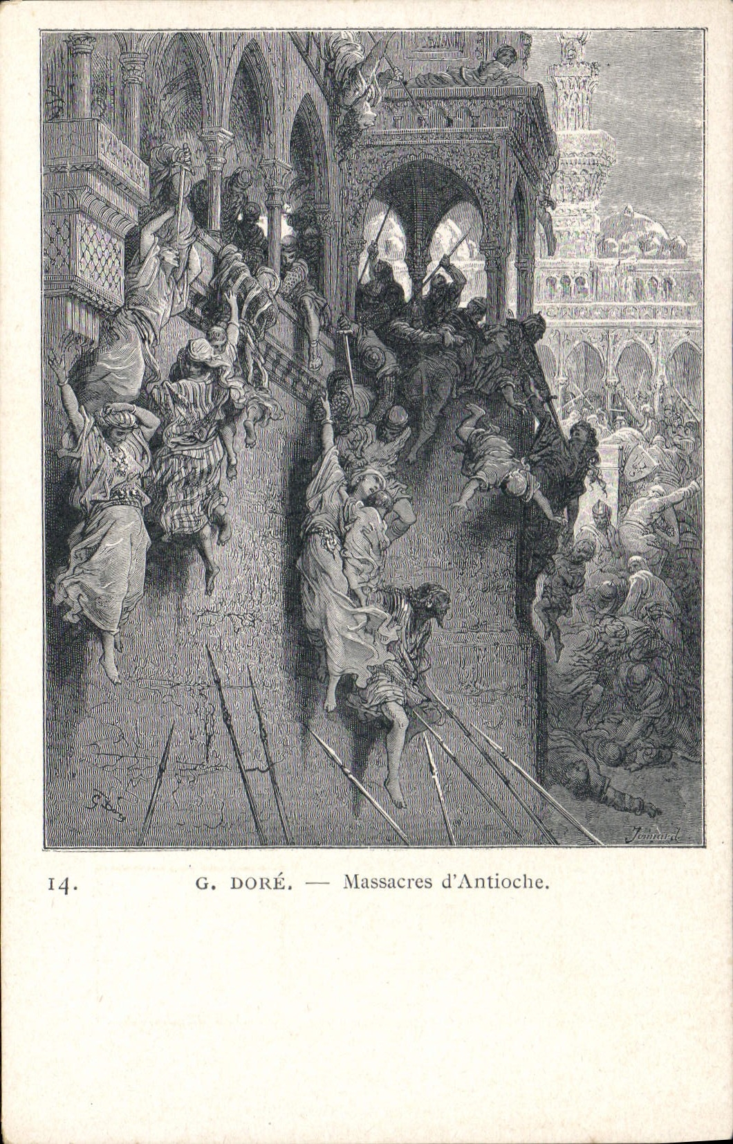 VINTAGE POSTCARD Chefs of work of Gustave Gilds the Massacres crusades of Antioche