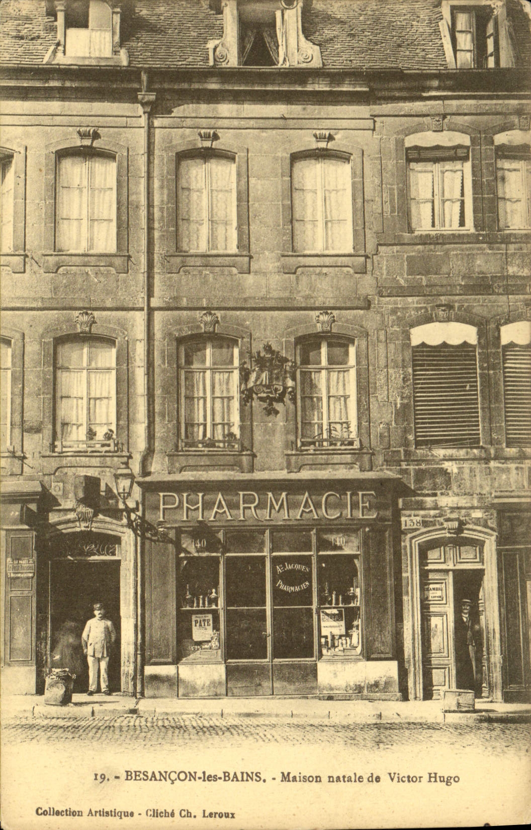 VINTAGE POSTCARD Besancon les Bains Native house of Victor Hugo Pharmacy