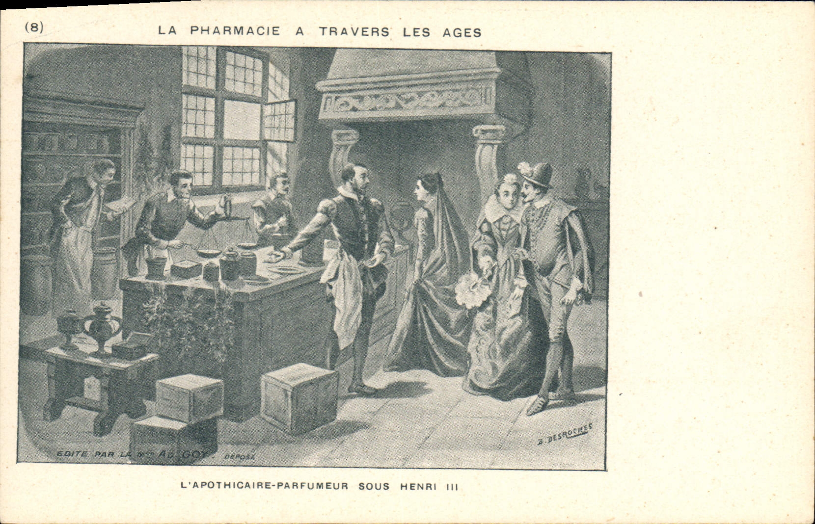 VINTAGE POSTCARD Pharmacy through old the apothecary perfumer under Henri III
