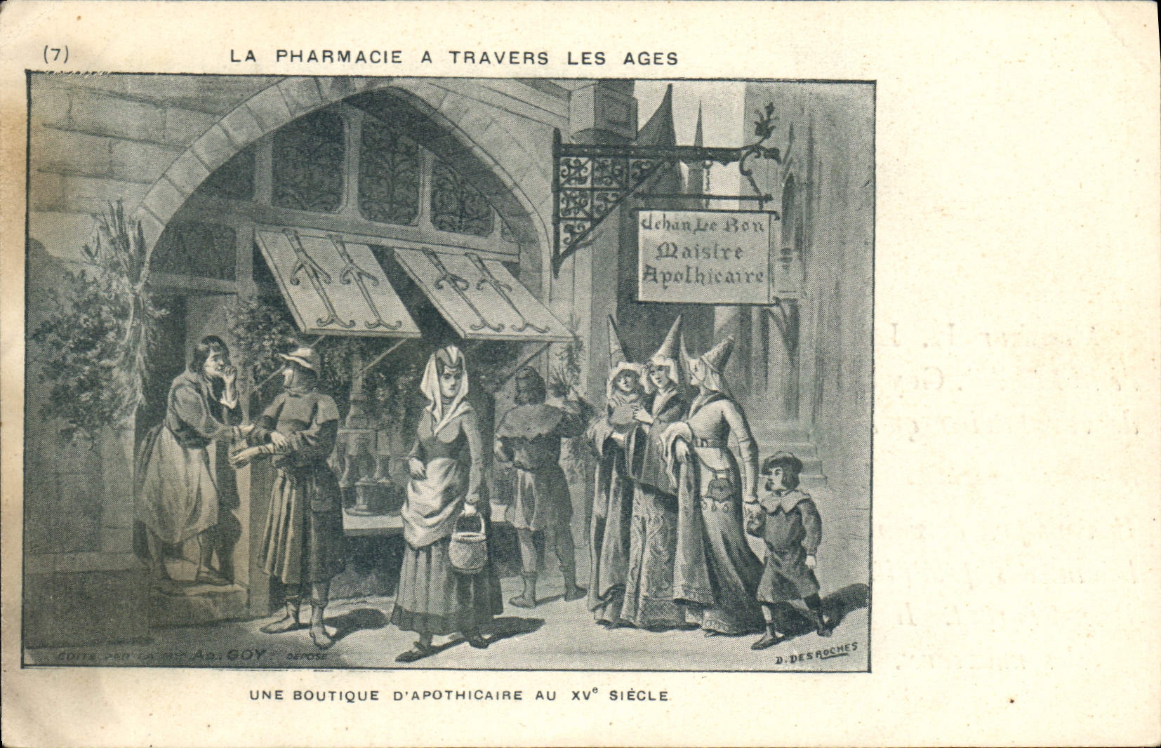 Farmacia de la POSTAL de la VENDIMIA a través de la tienda vieja del boticario