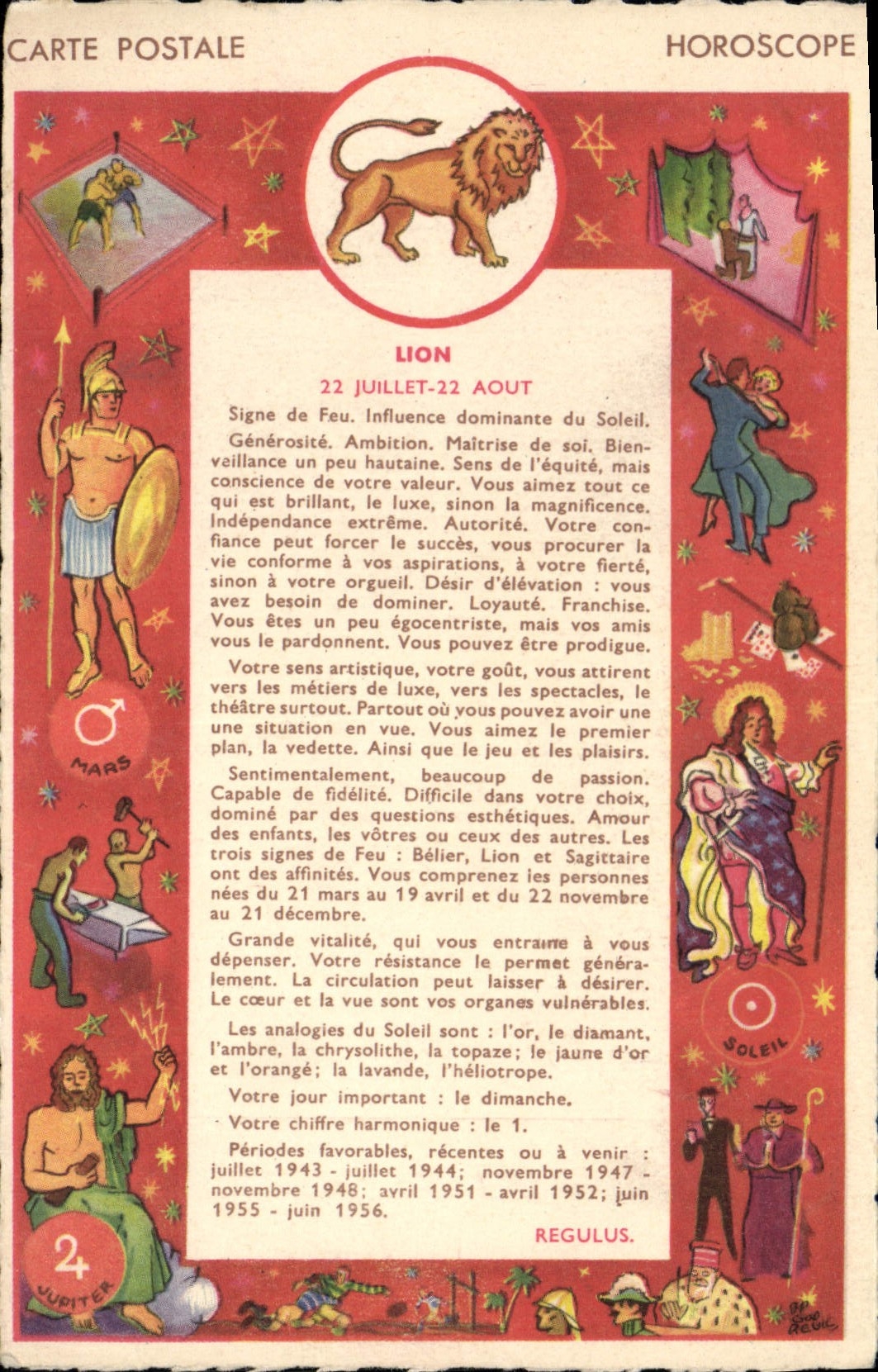 VINTAGE POSTCARD Horoscope Lion