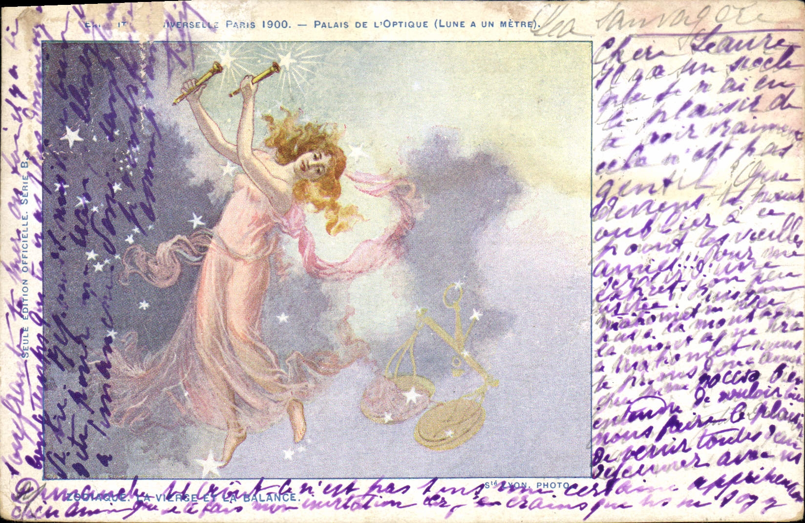 VINTAGE POSTCARD Horoscope Zodiac the Virgin and the Balance