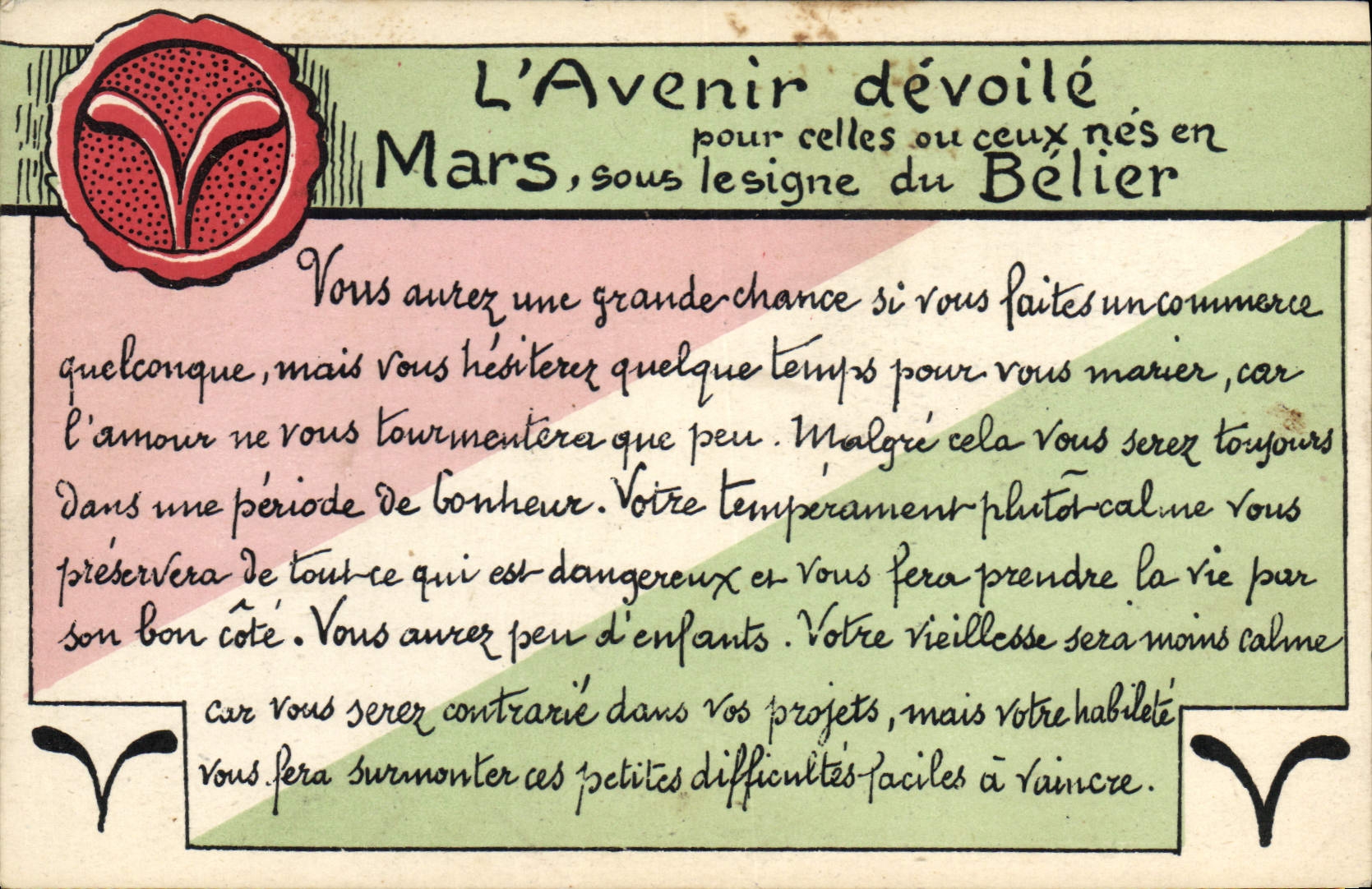 VINTAGE POSTCARD Horoscope Mars Ram