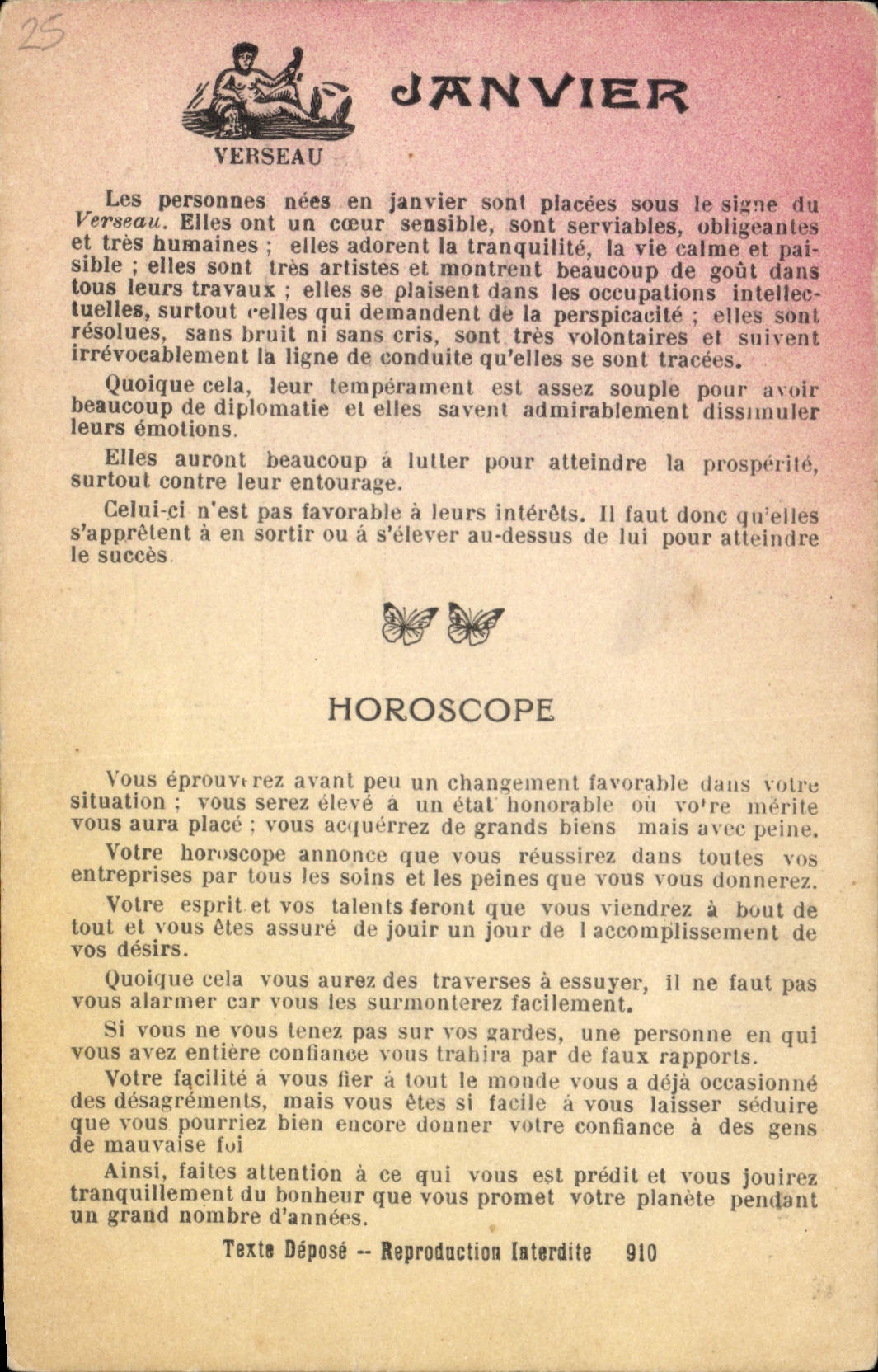 VINTAGE POSTCARD Horoscope Aquarius January