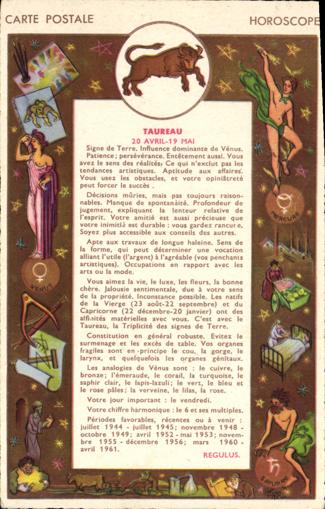 VINTAGE POSTCARD Horoscope Bull