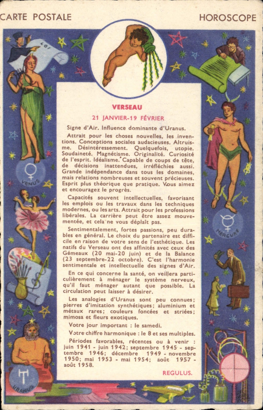 VINTAGE POSTCARD Horoscope Aquarius