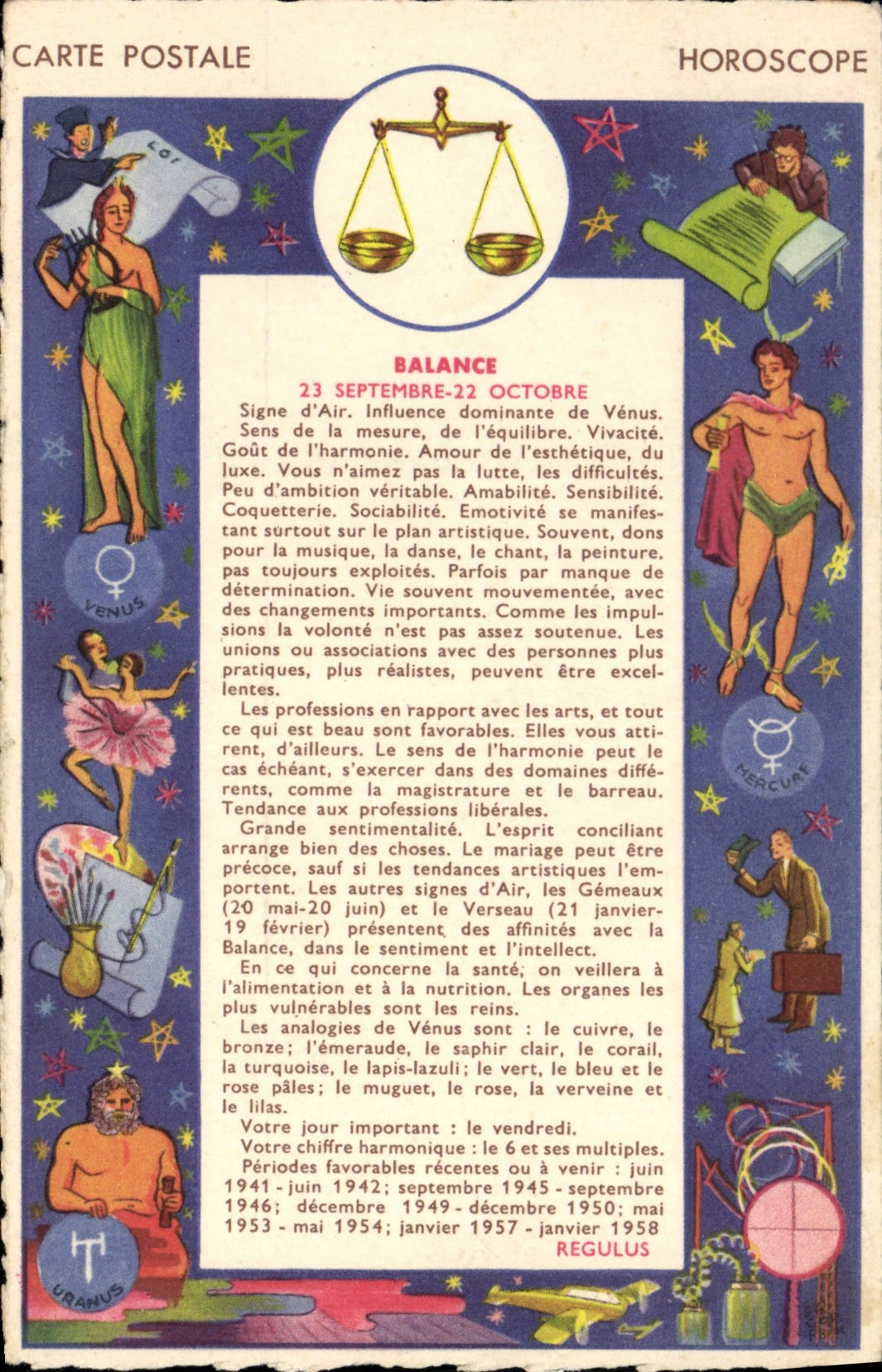 VINTAGE POSTCARD Horoscope Balances