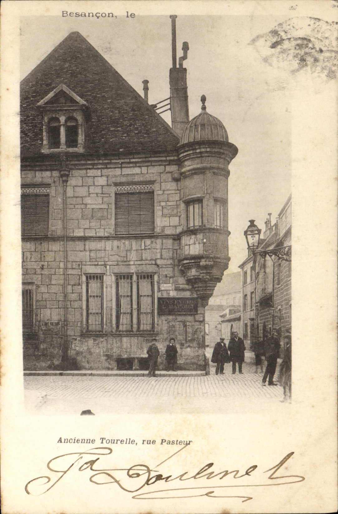 VINTAGE POSTCARD Besancon Old turret Street Pasteur