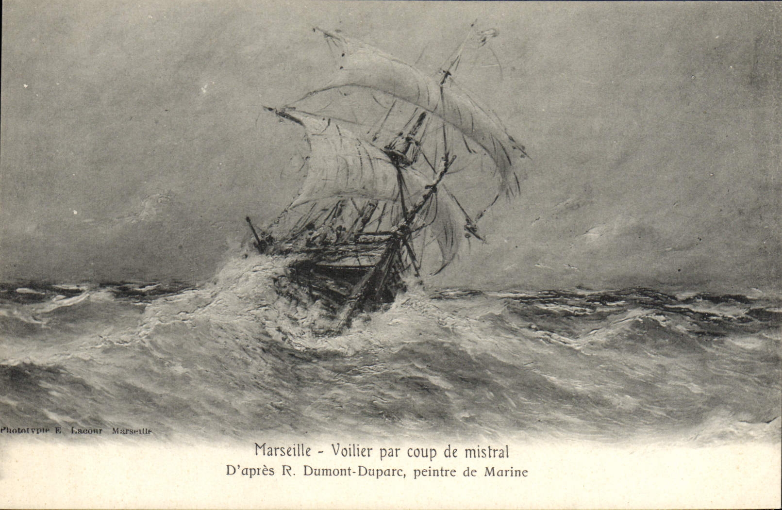 VINTAGE POSTCARD Sailing Marseilles Boat by blow of mistral