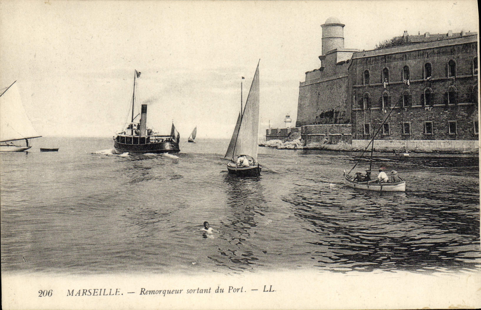 VINTAGE POSTCARD Boat Marseilles outgoing Tug boat of the port
