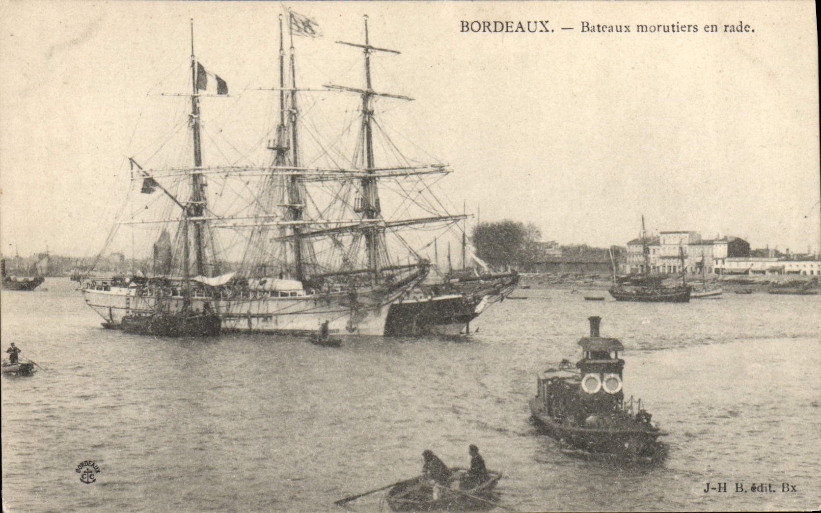 Morteros de los barcos de Burdeos del barco de la POSTAL de la VENDIMIA en caminos