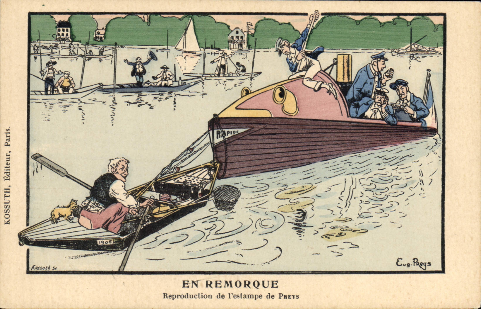 VINTAGE POSTCARD Bateau tows Illustrateur Eugene Preys of It