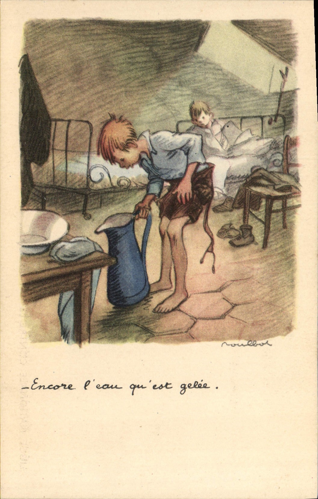 CPA Illustrateur Poulbot Encore l'eau qu'est gelee