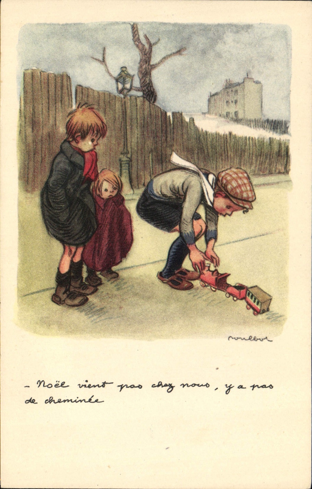 CPA Illustrateur Poulbot Train