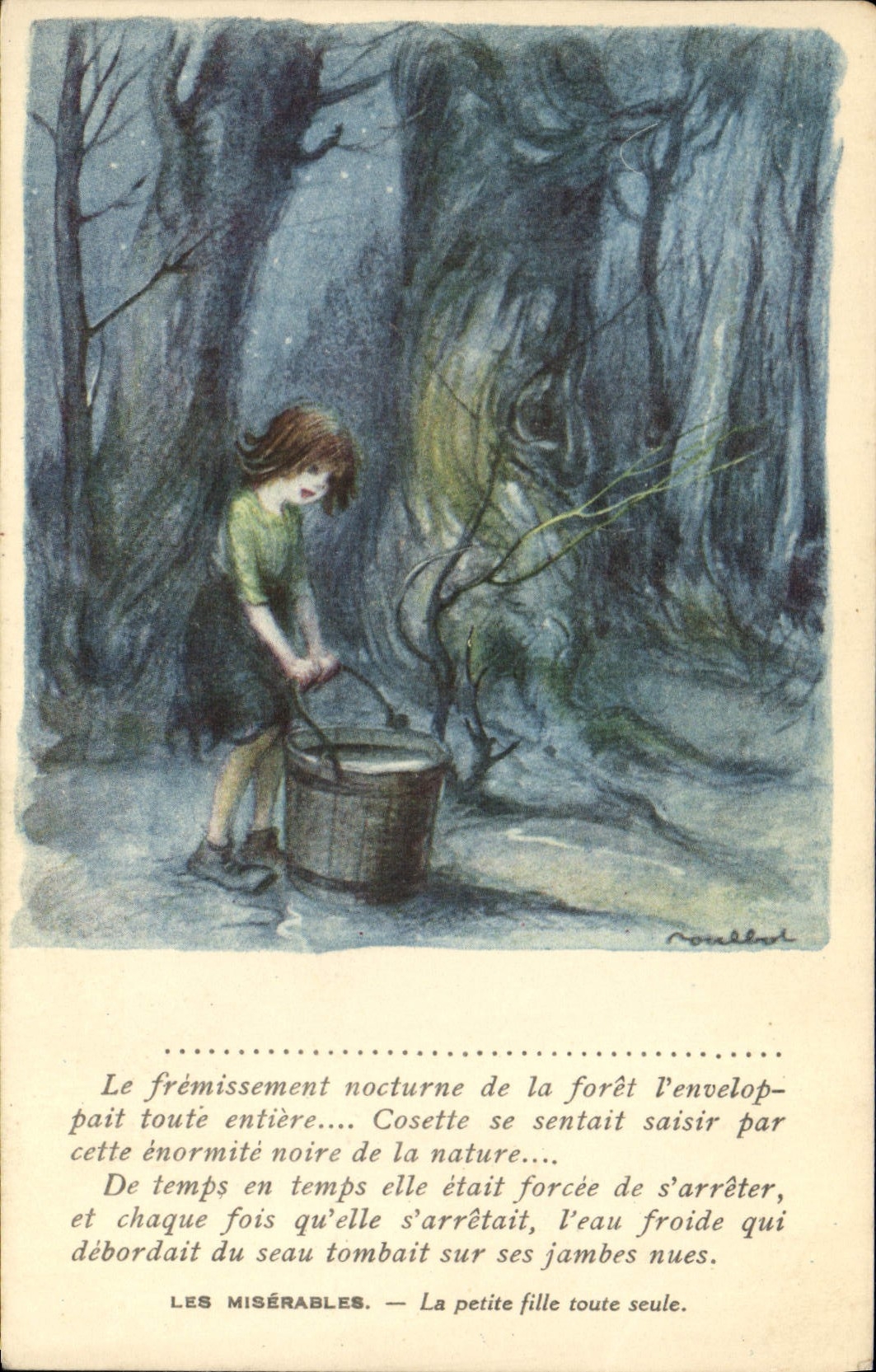 CPA Illustrateur Poulbot Les miserables Victor Hugo La petite fille toute seule 