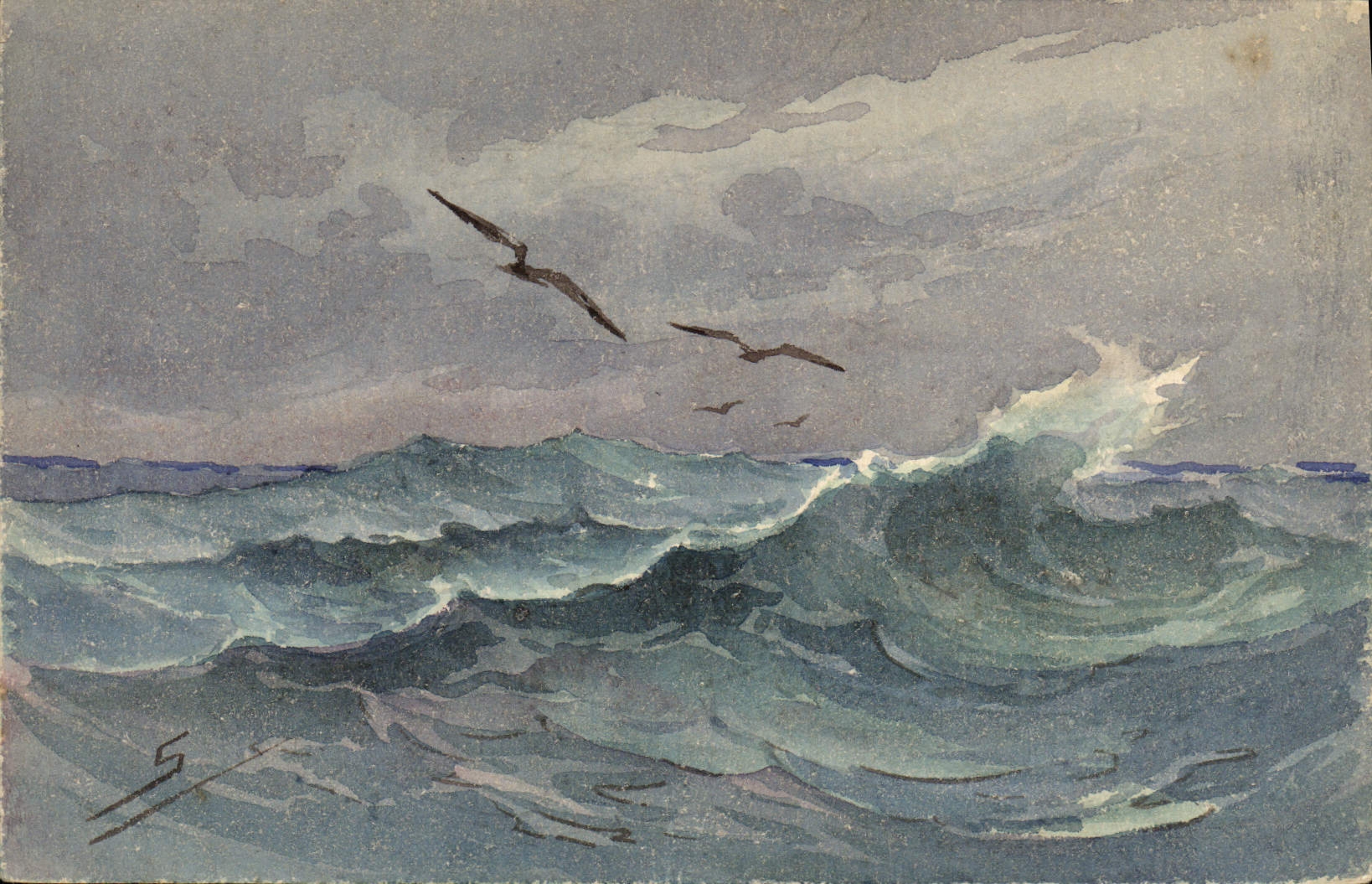 CPA Fantaisie Illustrateur Mer Mouettes 