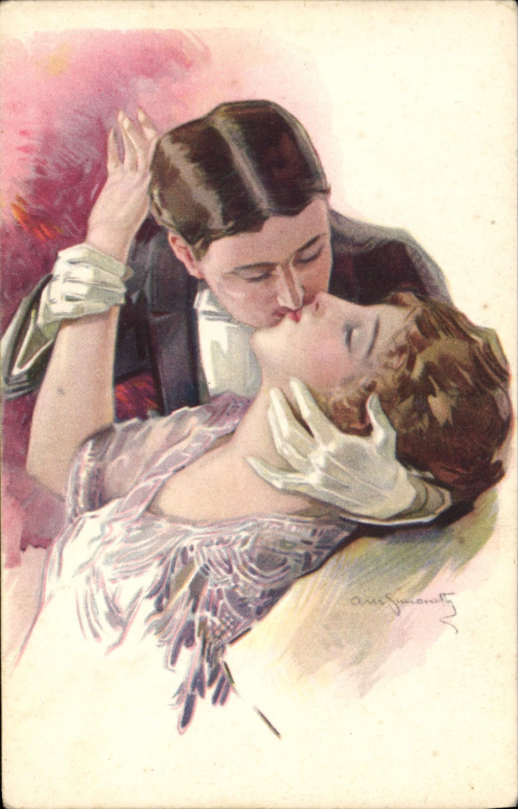 CPA Fantaisie Illustrateur Femme Baiser 