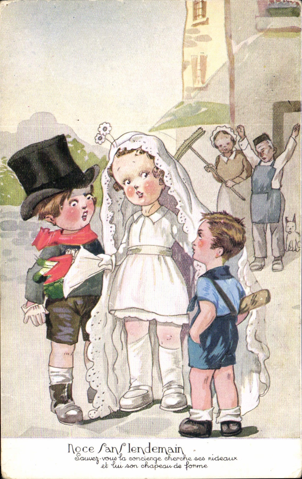 CPA Fantaisie Illustrateur Enfants Mariage 