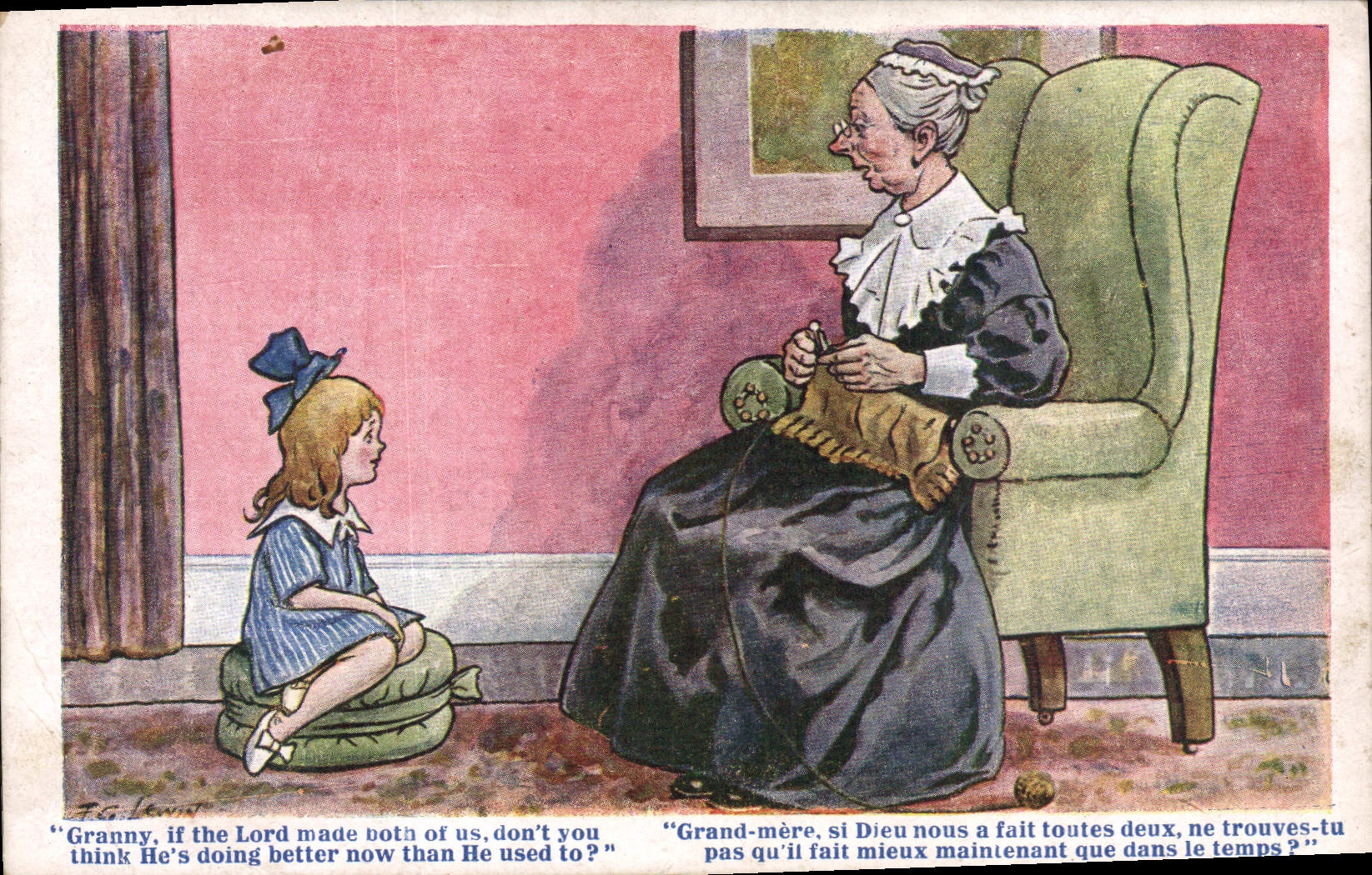 CPA Fantaisie Illustrateur Enfant Grand mere