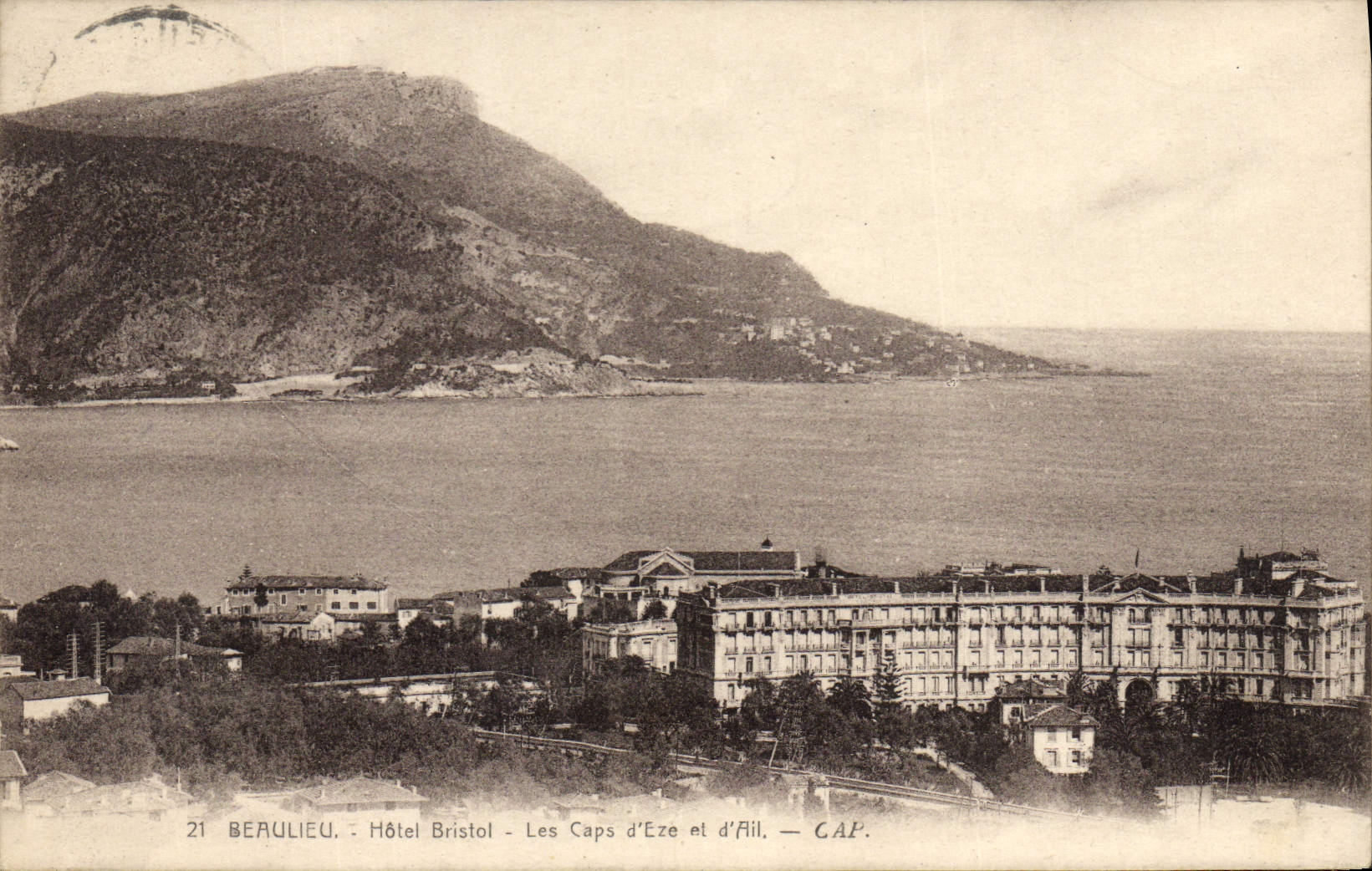 VINTAGE POSTCARD Beaulieu Hotel Bristol-board the Capes d' Eze and of Garlic
