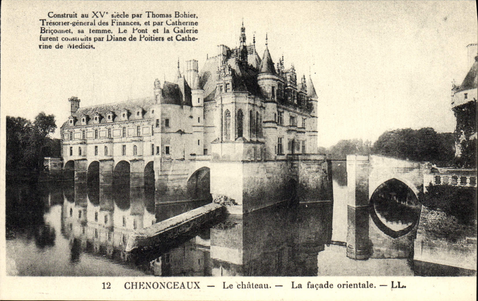 POSTAL Chenonceaux de la VENDIMIA el castillo el ataque frontal del este