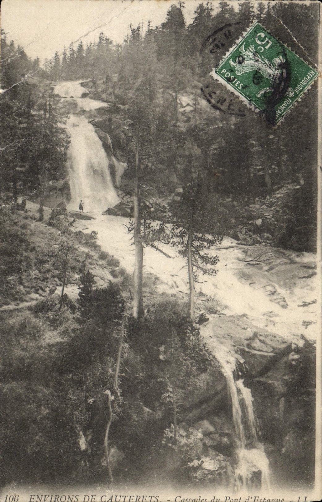 VINTAGE POSTCARD Surroundings of Cauterets Cascades of the Bridge of Spain