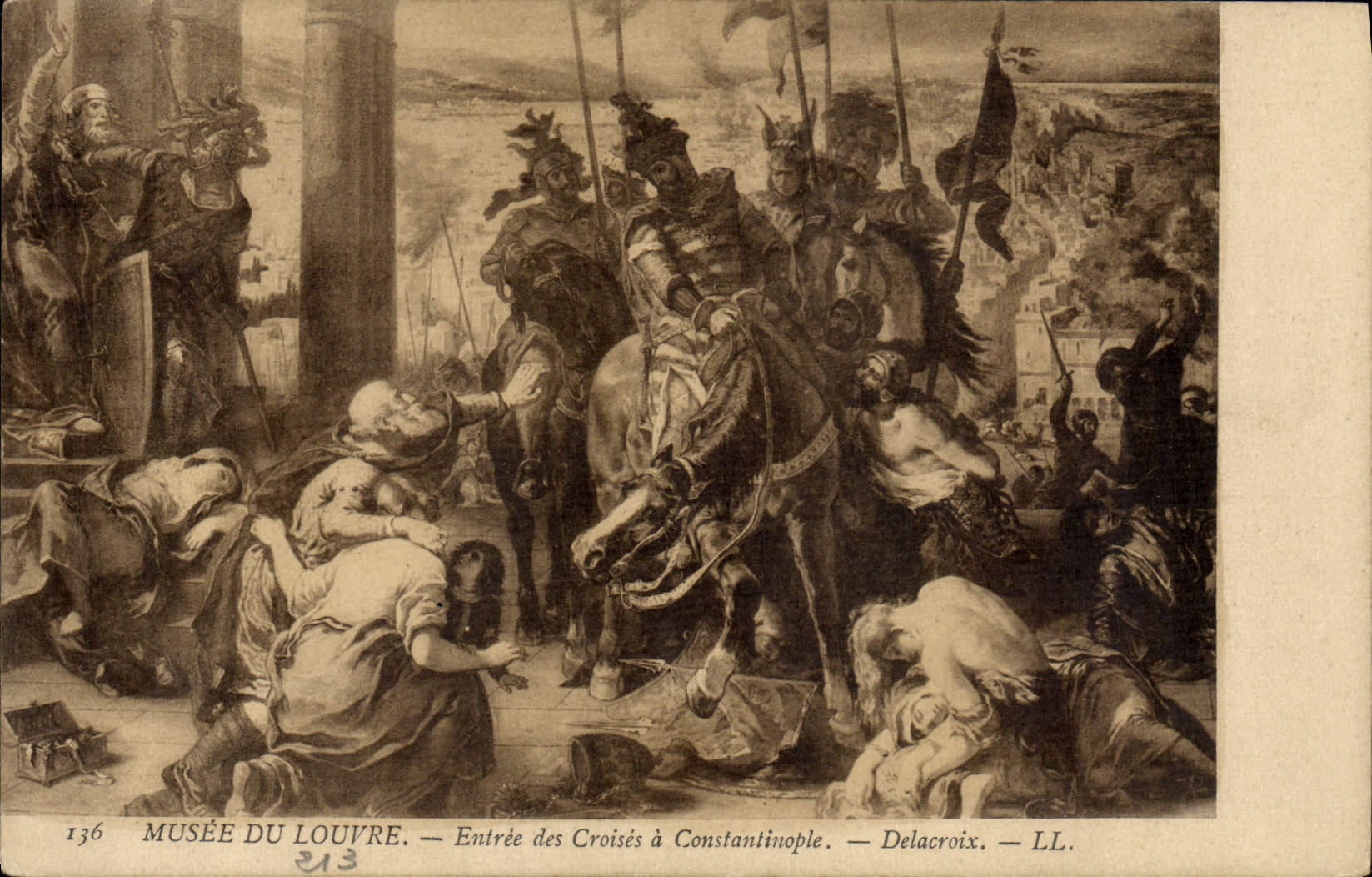 VINTAGE POSTCARD Paris Musee of Louvre Entree of cross has Constantinople Delacroix