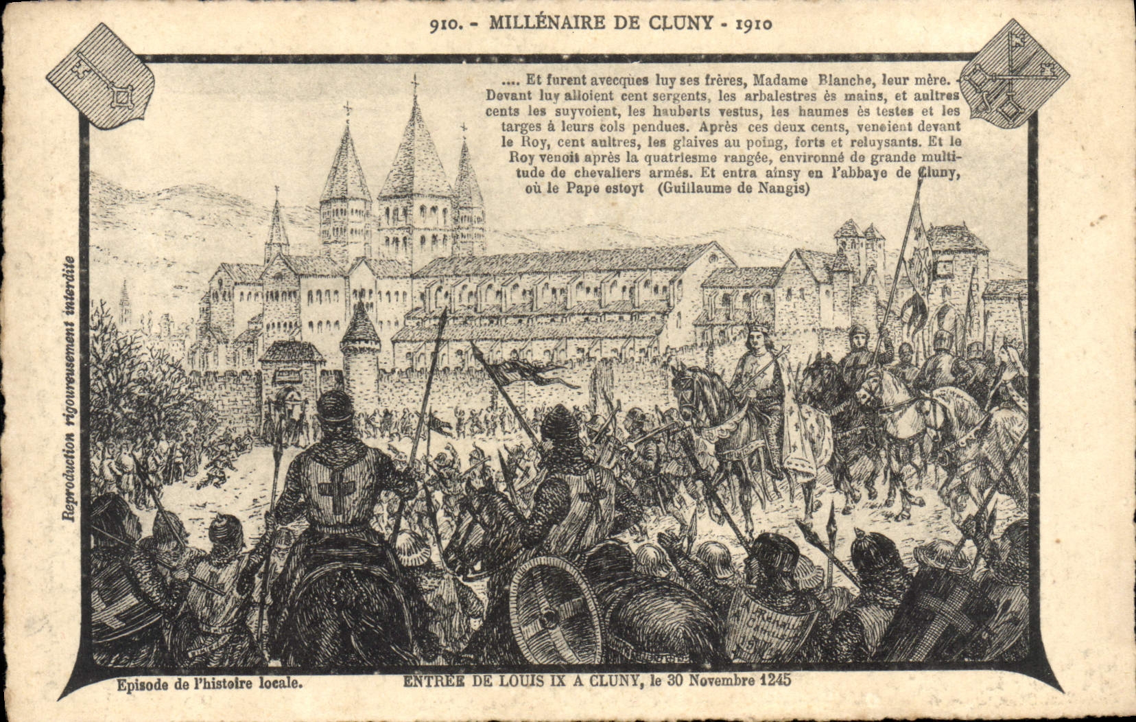 VINTAGE POSTCARD Millenaire of Cluny 1910 Entry of Louis IV has Cluny Croisades