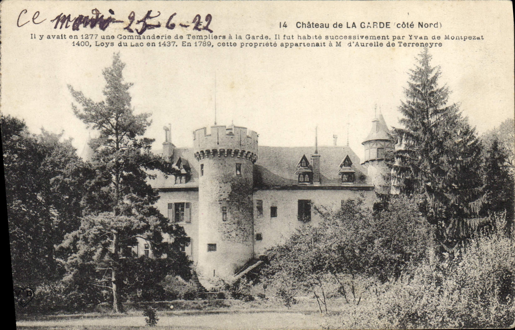 VINTAGE POSTCARD Castle of the Guard templiers