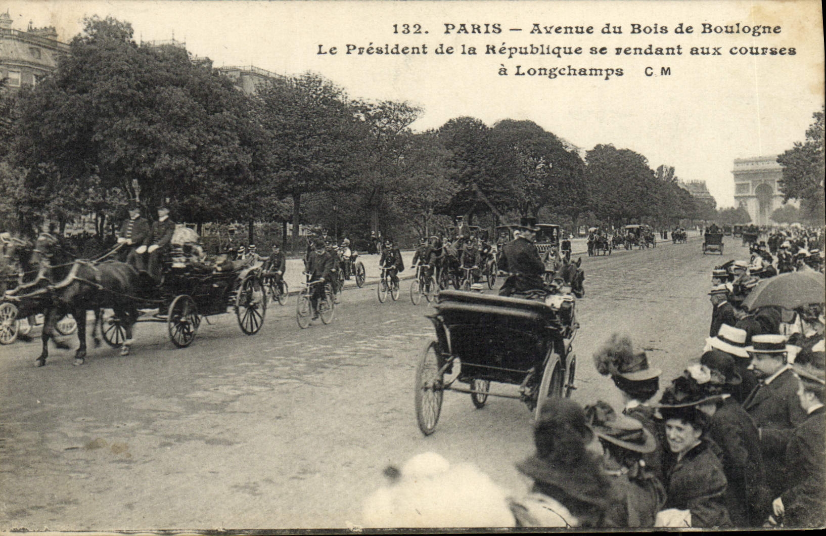 Equitación Hippisme París del caballo de la POSTAL de la VENDIMIA que ocurrió del Bois de Boulogne el presidente de la república que iba a las razas