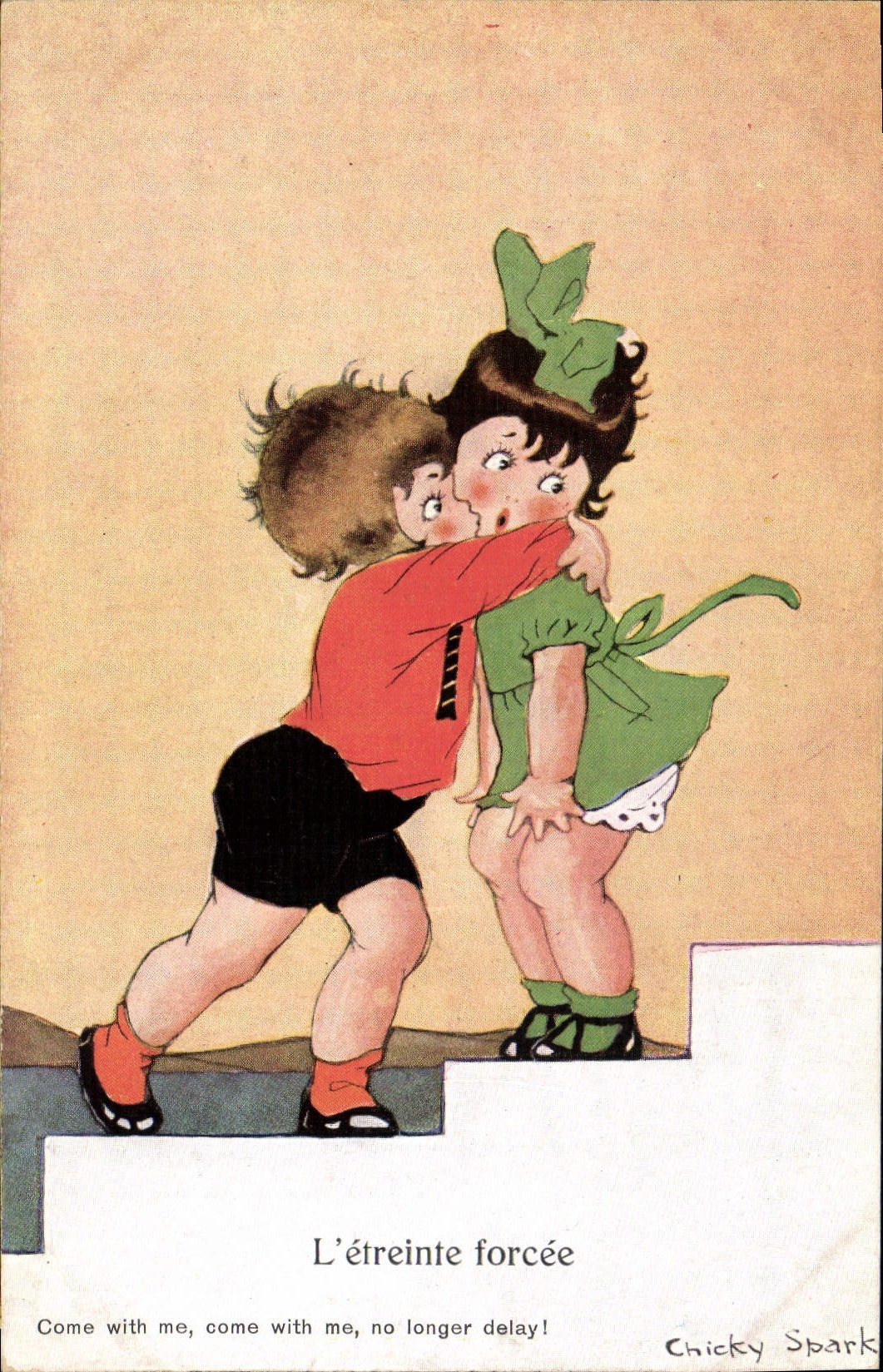 CPA Fantaisie Illustrateur Enfants L'etreinte forcee Chicky Spark