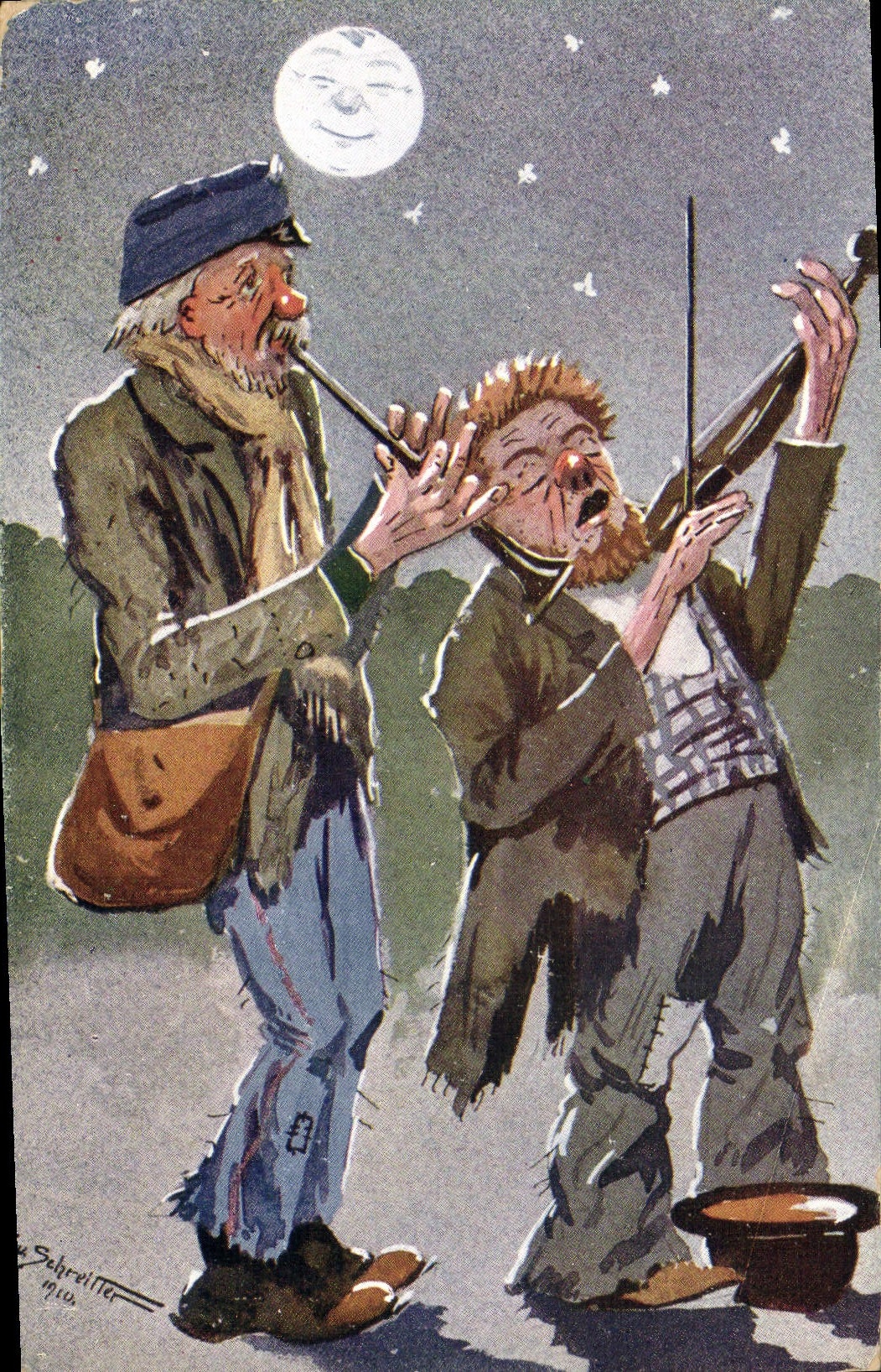 VINTAGE POSTCARD Fantasy Illustrator Men Violin