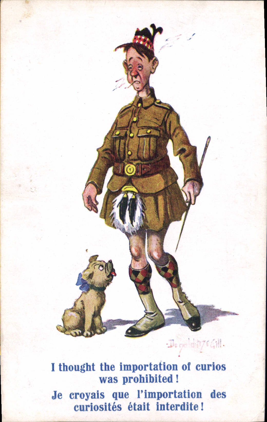 VINTAGE POSTCARD Fantasy Illustrator Soldier Militaria Dog
