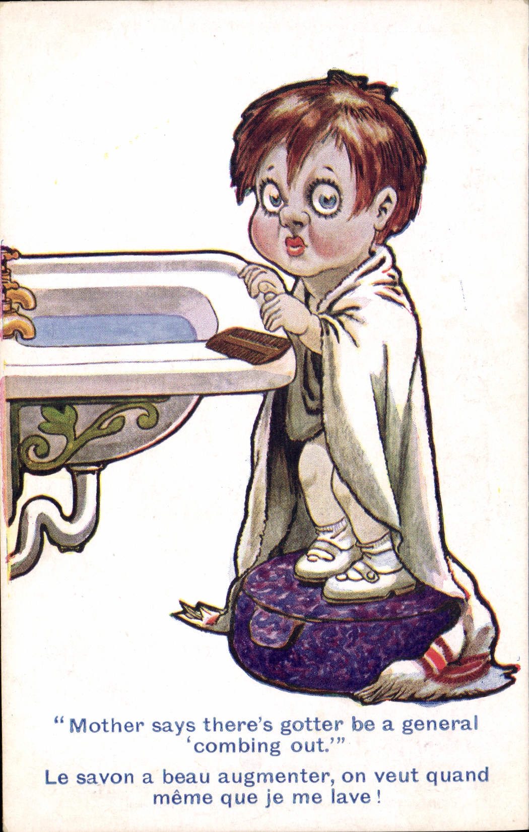 VINTAGE POSTCARD Fantasy Illustrator Child Wash-hand basin