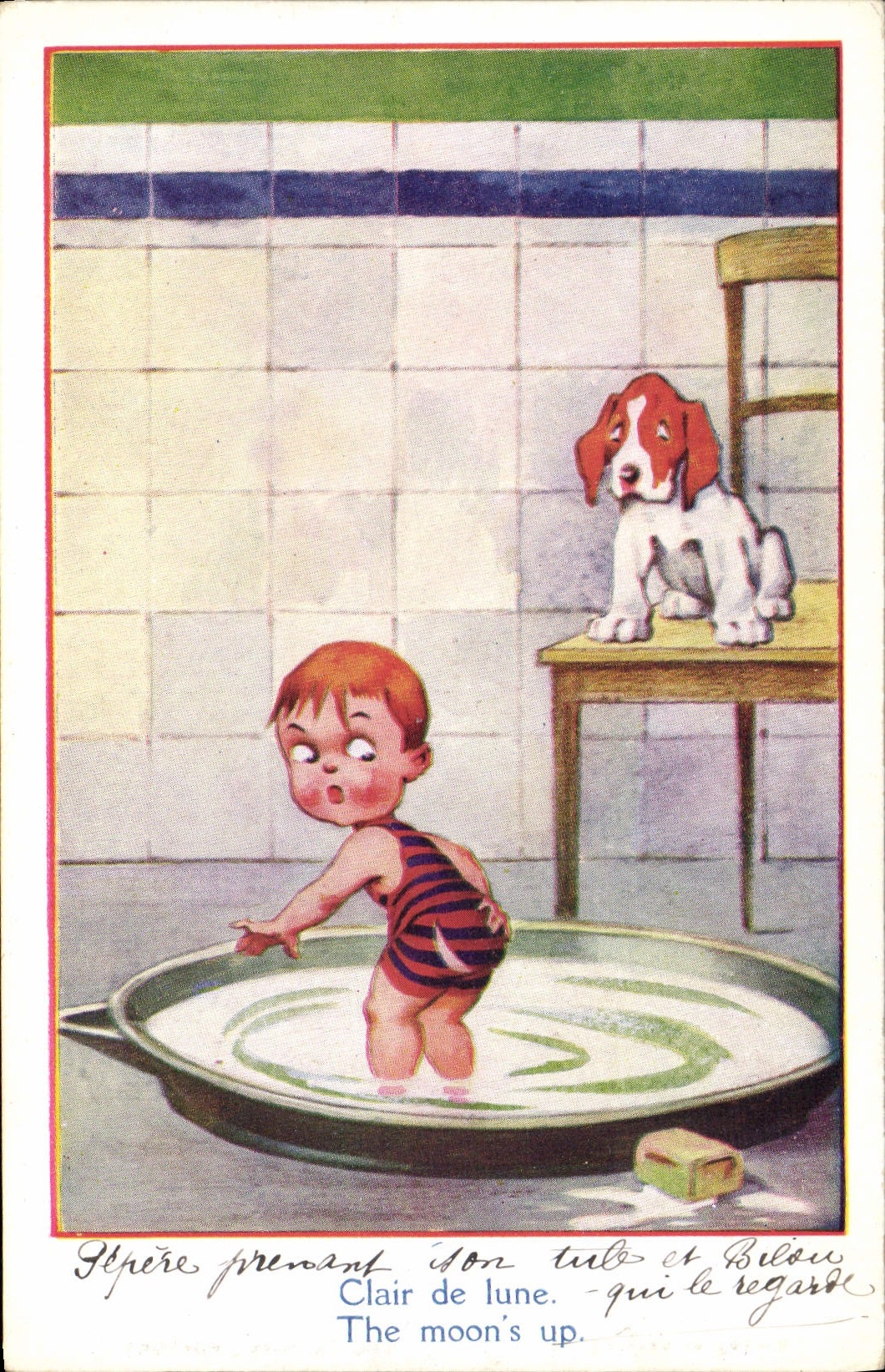 CPA Fantaisie Illustrateur Enfant Chien 