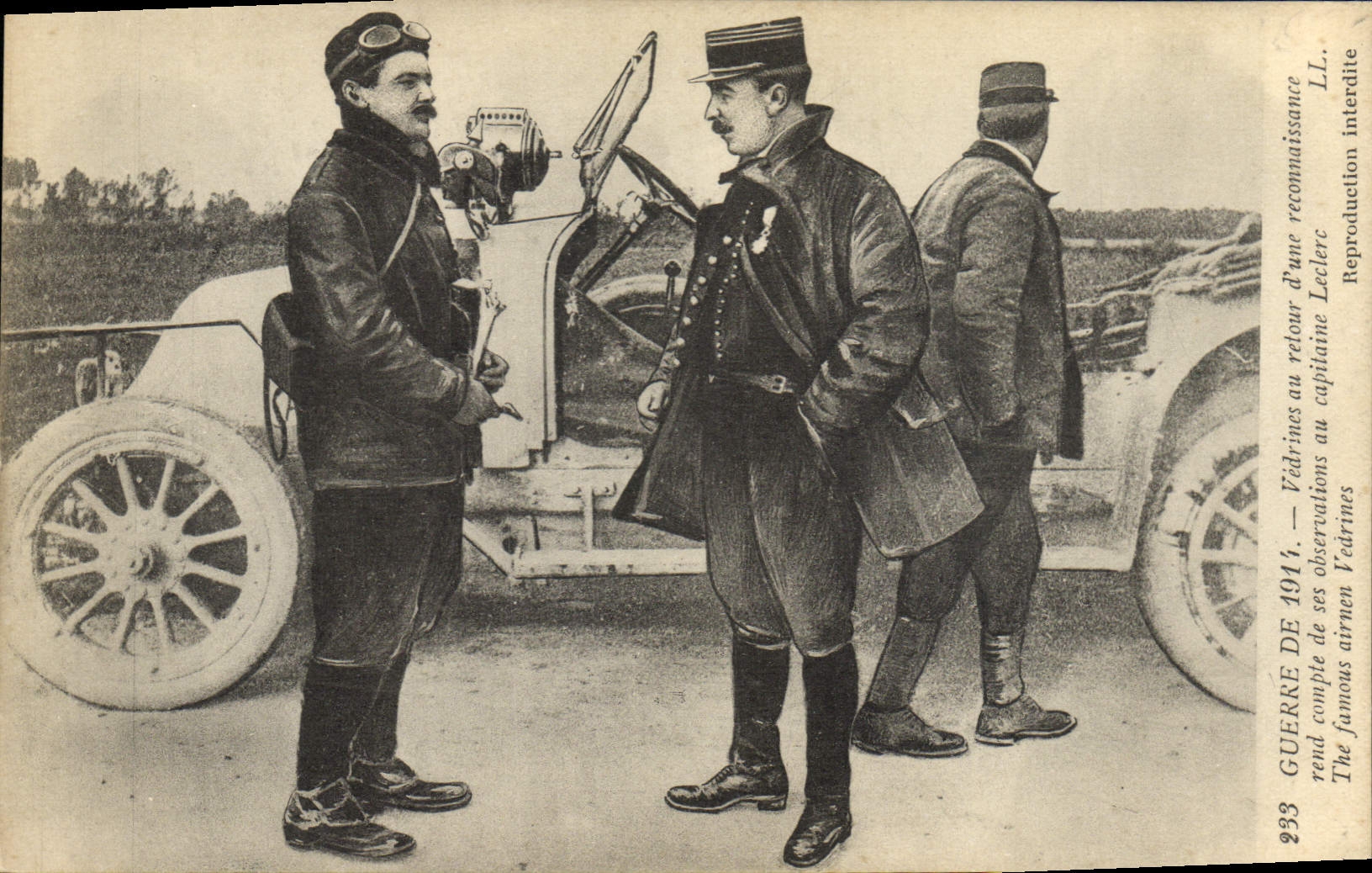 POSTAL Militaria Vedrines de la VENDIMIA con la vuelta del capitán de Leclerc del automóvil del reconocimiento