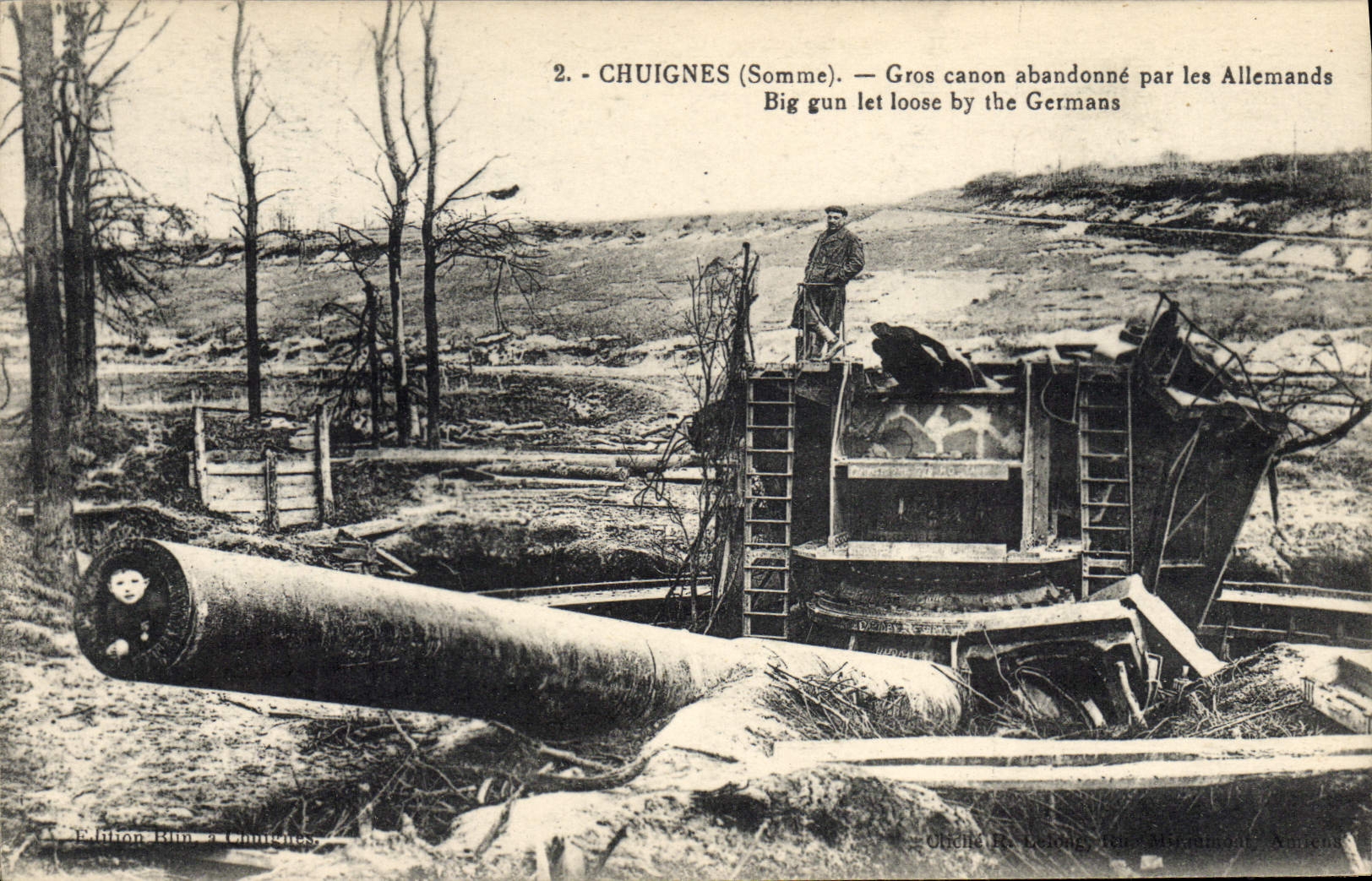 CPA Militaria Chuignes Gros canon abandonne par les Allemands 