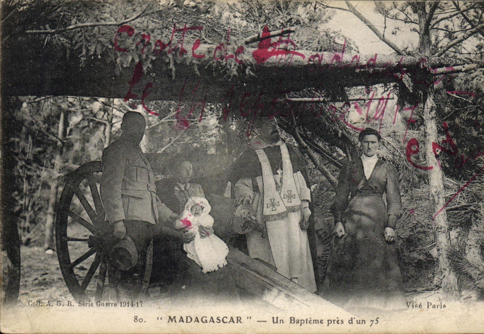 POSTAL Militaria Madagascar de la VENDIMIA un bautismo cerca de un 75